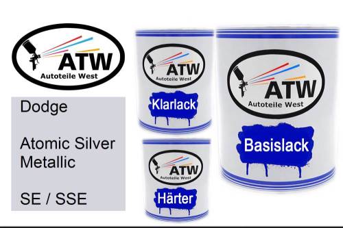 Dodge, Atomic Silver Metallic, SE / SSE: 1L Lackdose + 1L Klarlack + 500ml Härter - Set, von ATW Autoteile West.